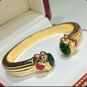 18k Gold Plated Green Onyx Pink Chalcedony Chunky Byzantine Bracelet